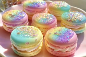 Rainbow Donut-Macarons mit Glitzerfüllung für Glücksmomente Rainbow Donut-Macarons