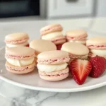 weisse schoko-erdbeer-macarons mit sahnefüllung