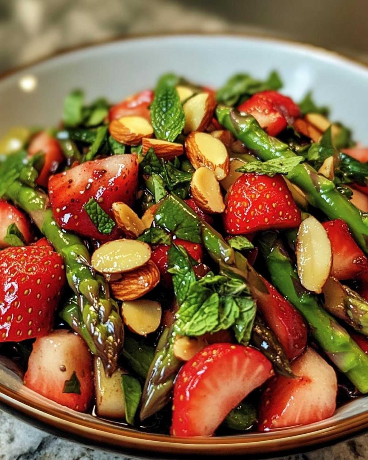 grüner spargel-salat mit erdbeeren - detail 1