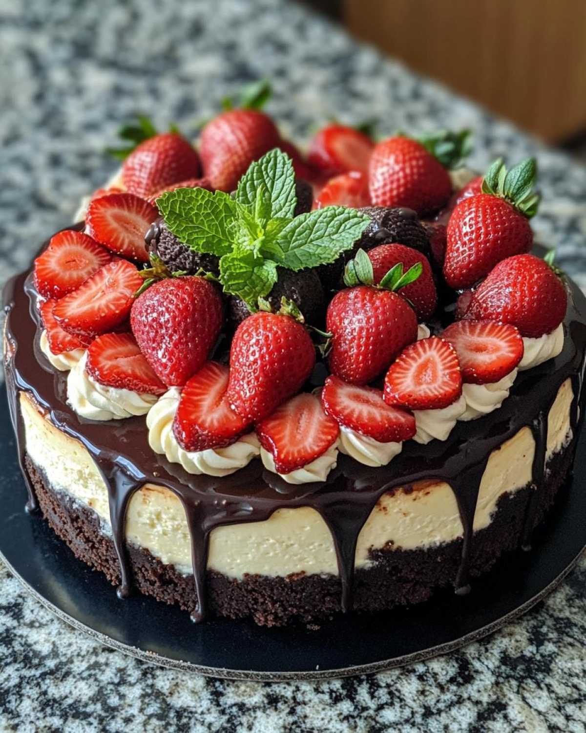 schoko-erdbeer-käsekuchen mit mascarpone-vanille-creme - detail 1