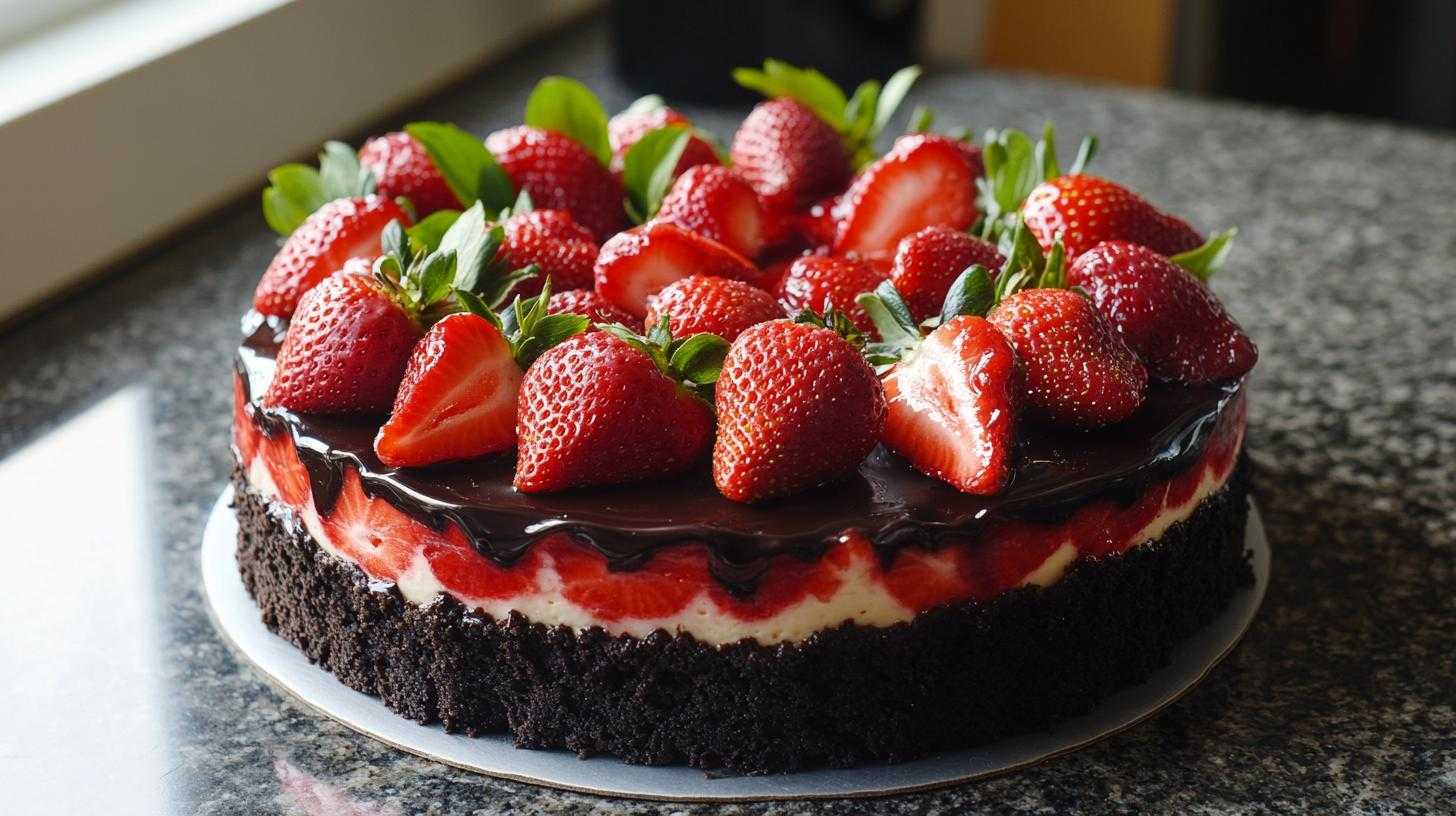 schoko-erdbeer-käsekuchen mit mascarpone-vanille-creme - detail 3