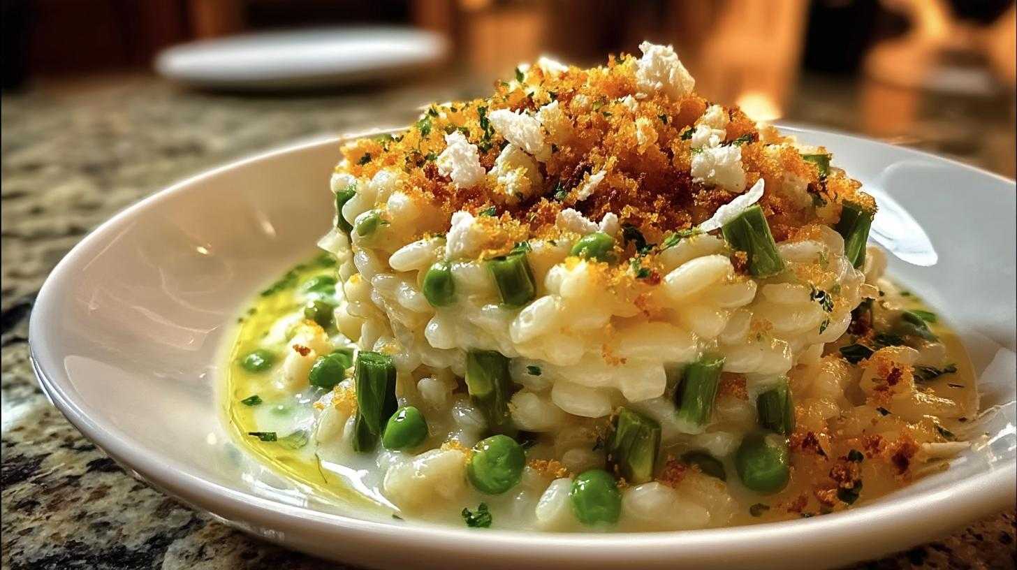spargel-risotto mit zitrus-feta-bröseln